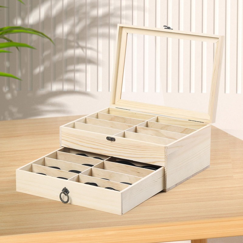 AUTOARK Pine Wood 16 Piece Eyeglasses Storage and Sunglass Glasses