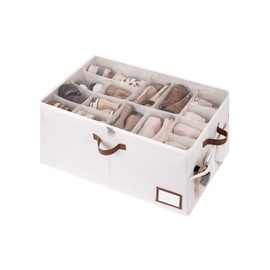 StorageWorks Shoe Organizer for Closet, Fabric Shoe Bins with Clear Cover, Shoe Cubby Storage with Side Mesh Pocket, Fits Up to 20 Pairs, 1 pack, Beige