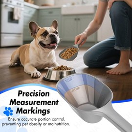 swesara Small Food Scoop 2 PACK,1 Cup Capacity Dog Food Scoop With Measuring Lines For Dog, Puppy and Cat Coffee Bean Scoop, Flour Scoop (Grey)