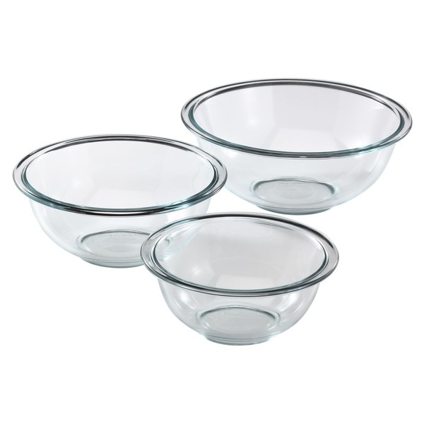 Pyrex Glass 1118441 Prepware Mixing Bowl Set, 3-Piece, Clear
