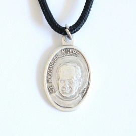 St Maximilian Kolbe Pendant Black Paracord Medal Necklace Catholic Mercy Saint