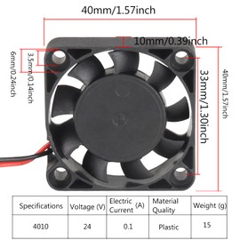 3D Printer DC 24V 4010 Extruder Hot End Cooling Fan, 40x40x10mm for 3D Printer, Cooling Fan for Creality Ender 3/Ender 3 Pro/CR-10S, 3D Printer Accessories Parts with 2 Pin Cable Line and 8000 RPM