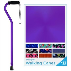 Nova Joy Designer Offset Walking Cane for Seniors - Unisex Adjustable Lightweight Aid with Foam Handle, Wrist Strap and Anti-Rattle Lock - Essential Mobility Support - Purple
