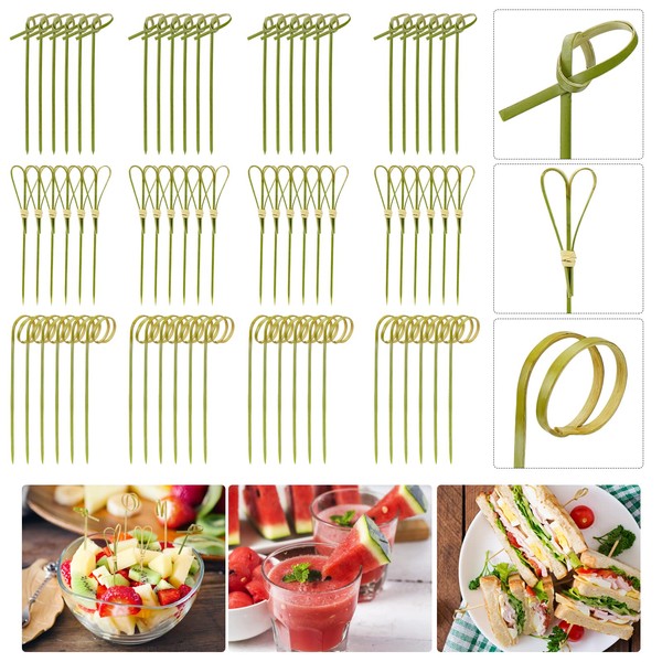 Hysagtek 300 Pieces Cocktail Sticks Japaneses Style Bamboo Knotted Skewers Food Picks Toothpicks with Twisted Ends Canape Sticks for Nibbles Sandwich Appetisers, 12cm (4.7 inches)