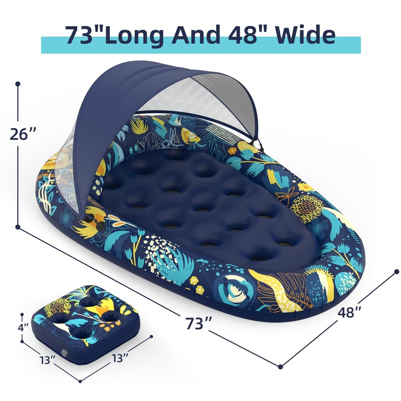 Sunikko X 3-in-1 Pool Floats with Canopy Cup Holder, Large