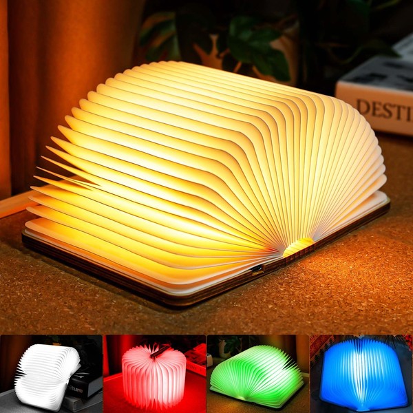 TRUMPETS Book Lamp LED, Foldable Book Light 2500 mAh Rechargeable USB-C, Night Light, Bedside Lamp, Night Light for Girlfriend, Children, Gift, Home Decor (12 cm, RGB)