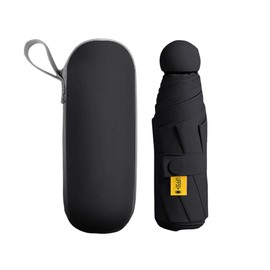Bombinate Parasol Folding Umbrella with 6 Ribs, UV Protection, Storage Pouch Included, Compact, Lightweight, Black