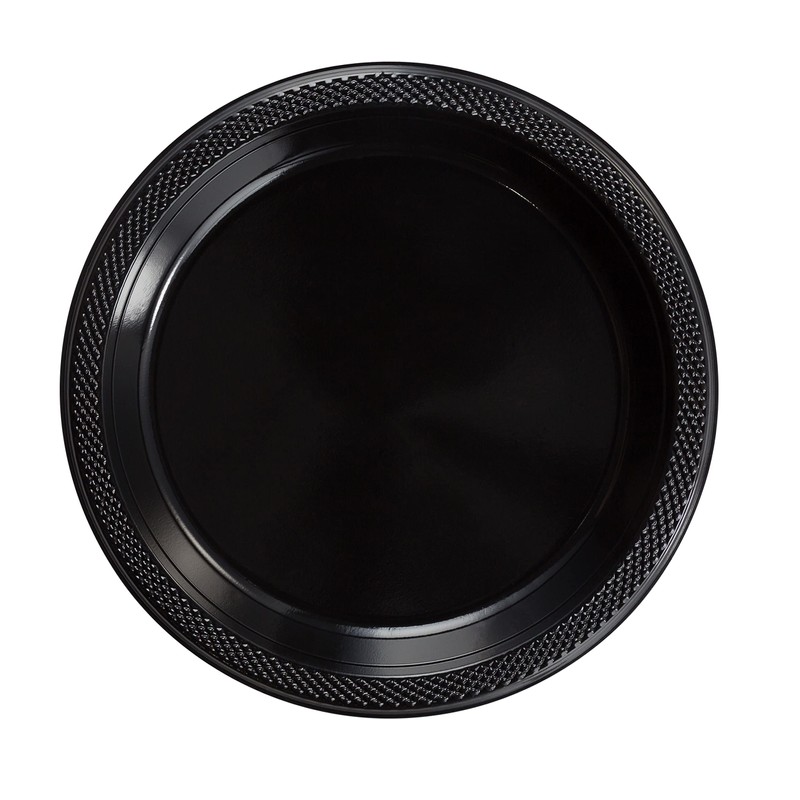 Exquisite 10 Inch. Black Plastic Plates - 50 Count -