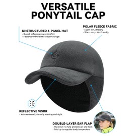 Gisdanchz Reflective Stretchy Women's Winter Ponytail Baseball Cap with Ear Flaps, darkgray