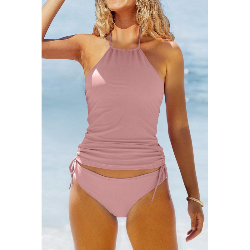 Beachsissi Women's Two-Piece Swimsuits, Padded, Side Drawstring, Swimwear, Halterneck, Leopard