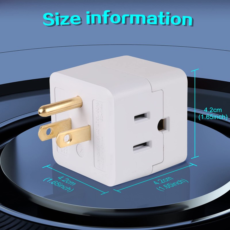 3 Outlet Wall Adapter Cube Tap, UL Listed 3 Prong