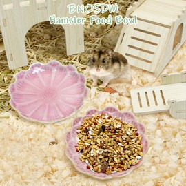 BNOSDM 2 Pcs Hamster Ceramic Food & Water Dish Sunflower Series Chinchillas Food Bowl Anti-Turning Drinking Dishs for Dwarf Syrian Hamsters Gerbil（Pink）