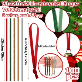 HunnmingRe 100 Pcs Christmas Hangers Ribbons 12 Inch Velvet Christmas Tree Hanging Strings Christmas Ornament Ribbon Strap Loops Velvet Ribbon Hangers for Christmas Garland Decoration (Multicolor)