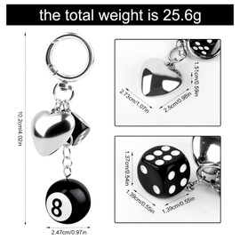 Mikovivi Bag Charms for Man & Woman, 8 Ball Keychain with Dice & Silver Heart Magic Eight Ball Stylish Keychain Charms Accessories for Handbag Backpack Purse