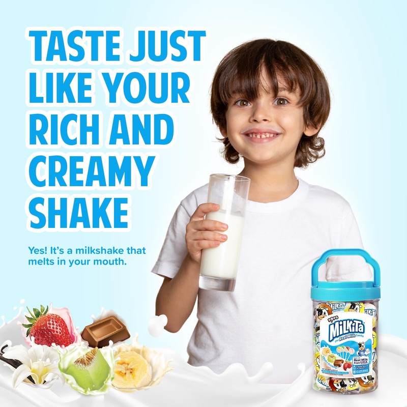 Milkita The Real Milk Candy Lollipop Jar – Low-Sugar, Assorted