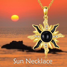 POPLYKE Gold Plated Black Onyx Stone Sun Necklace for Women 925 Sterling Silver Trendy Pendant Jewelry Birthday Gifts
