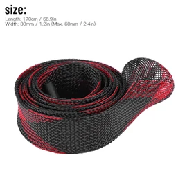 Manga de la caña de pescar, mangas trenzadas de la caña de pescar Fundición de caña de pescar extensible Protector de la cubierta de poste(13.00*7.00*3.00cm-negro rojo) Protector Para Caña De Pescar