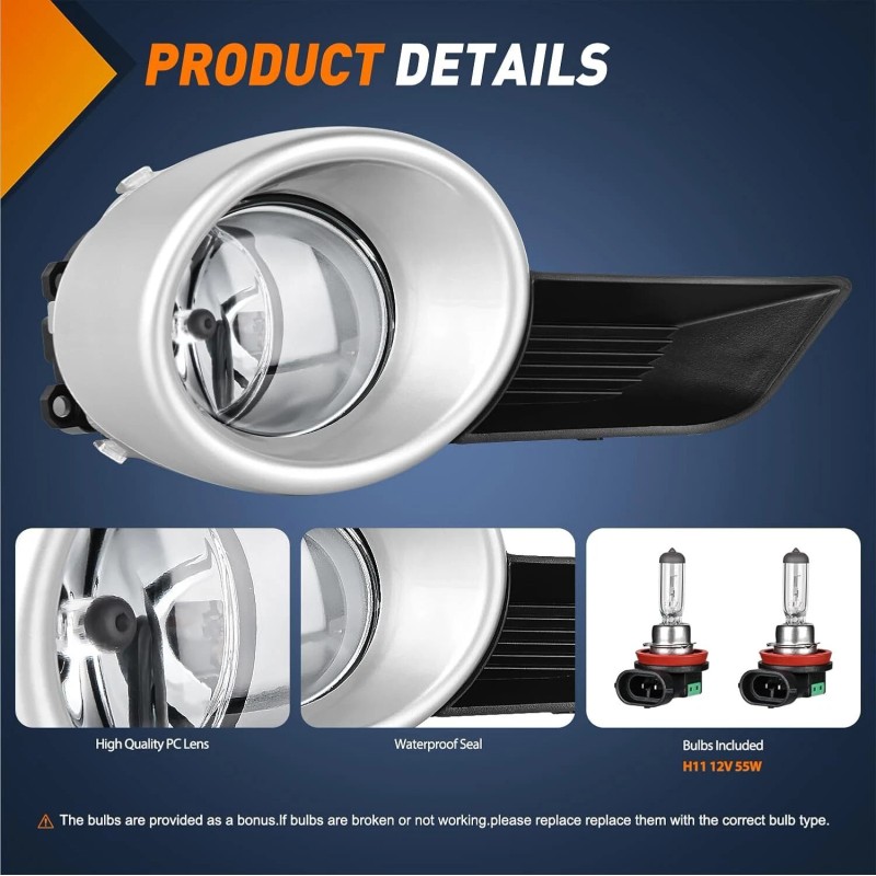 Nilight Fog Lights Assembly Compatible with 2008-2011 Toyota Highlander
