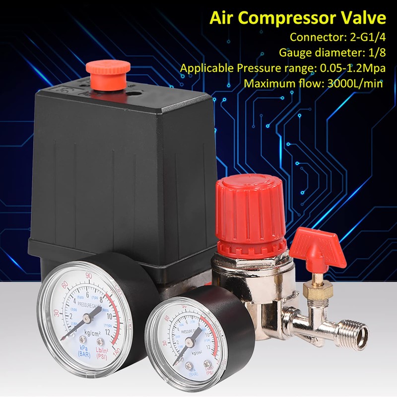 Glomora Air Compressor Pressure Switch with Gauges - Central Pneumatic