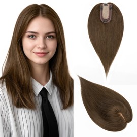 S-noilite Real Hair Topper Upgraded Silk Base Clip In Topper Hair Piece for Women Human Hair Brown Topper for Thinning Hair 120% Density(10 Inch,Dark Brown)