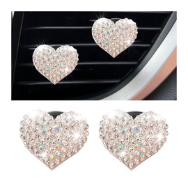 Osilly Car Bling Air Vent Clips, 2 Pcs Bling Heart Charm Air Conditioning Outlet Clip, Crystal Rhinestone Accessories, Sparkly Car Interior Decoration Cute Accessories for Women Girls（White）