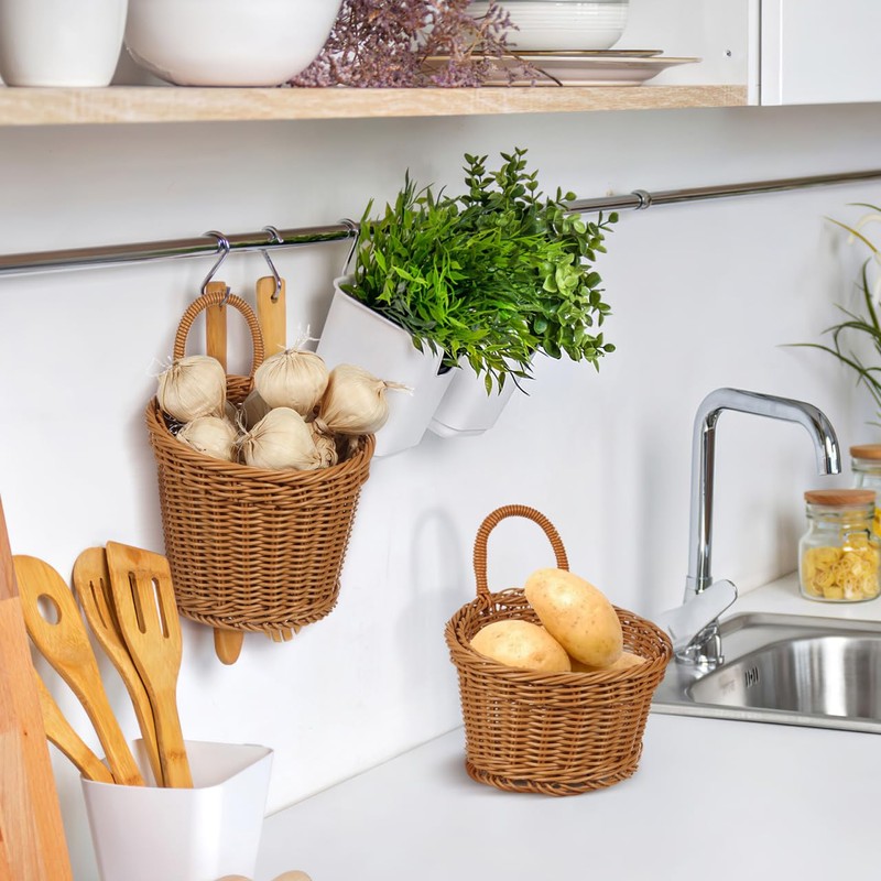 2Pcs Hanging Woven Storage Basket for Onion Ginger Garlic -