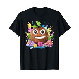 Smiling Coconut With Flowers Splash Colors T-Shirt