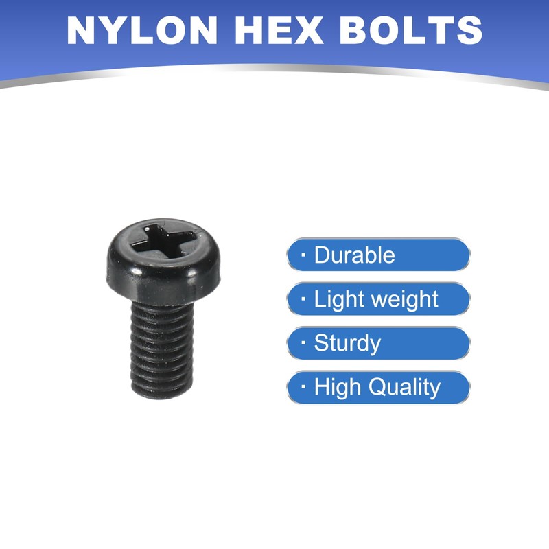 PATIKIL M4x8mm Black Nylon Bolts Plastic Nuts Full Thread Head