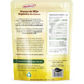Nature's Blessings Mijo en grano orgánico sin cascara 500g Envasado en bolsa tipo mazon jar
