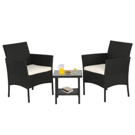 FDW FDW Outdoor Wicker Bistro Rattan Chair Conversation Sets with Coffee Table for Yard Backyard Lawn Porch Poolside Balcony,Black