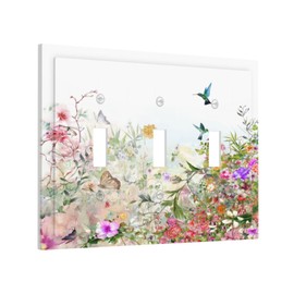 WMHUSU Decorative Light Switch Cover Plate Boho Wildflower Colorful Floral Hummingbird Songbird 3 Gang Wall Plate Switch Plate Covers Triple Toggle Jumbo Electrical Faceplate for Home Deocr