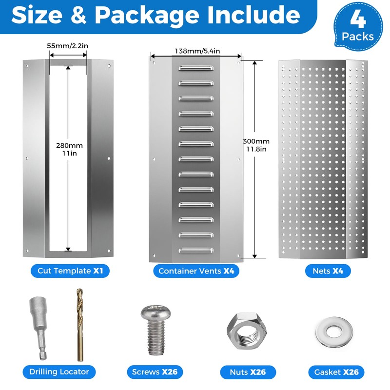 4-Pack Shipping Container Vents - Anodized Aluminum Louvered Vent Kit