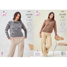 King Cole Ladies DK Knitting Pattern Easy Knit Round or Cowl Neck Sweater (5997)