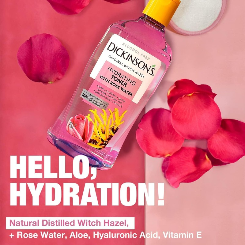 Dickinson's Enhanced Witch Hazel Hydrating Toner with Rosewater, Alcohol Free,