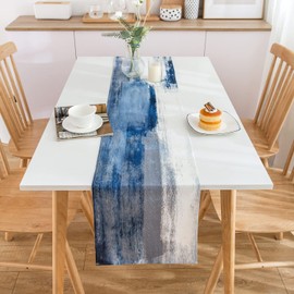 MAIXUN Table Runner Spring Blue and Grey Linen 33 x 180 cm Modern Oil Painting Abstract Art Table Runner Decorative Cloth for Home Decor, Room Decor, Spring Summer Party Decoration, Easter, Weddings,