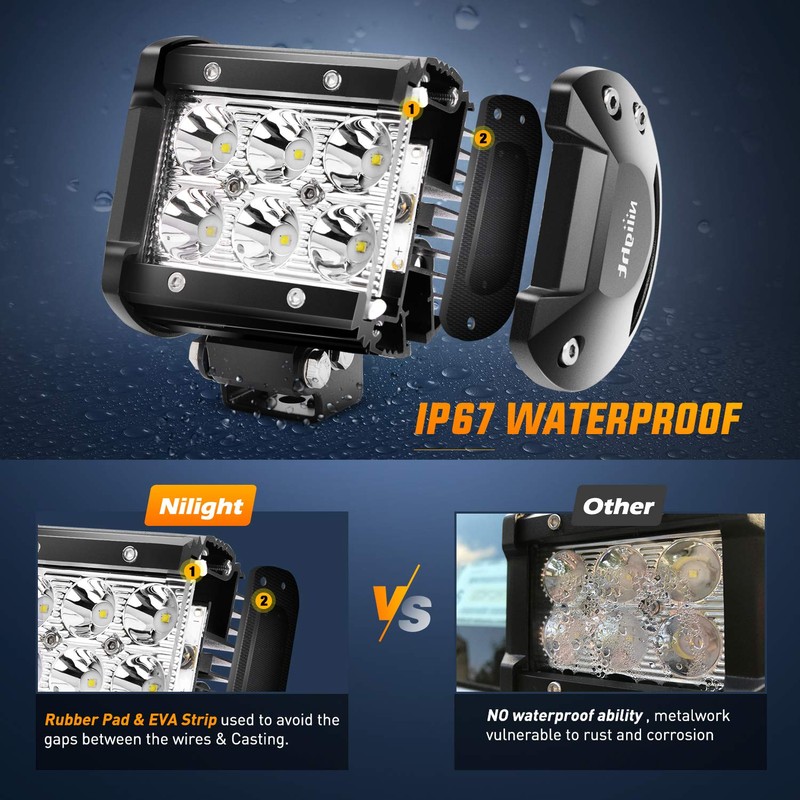 Nilight Led Pods 2Pcs 18W 1260LM Spot Off Road Lights