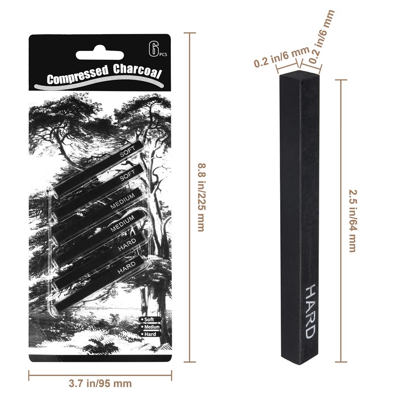 MyLifeUNIT Compressed Charcoal, Square Vine Charcoal Sticks for Drawing, Pack