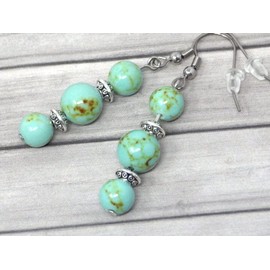 Schicke und klassische baumelnde Thurcolas-Ohrringe aus blauem, rekonstituiertem Türkis und Edelstahl