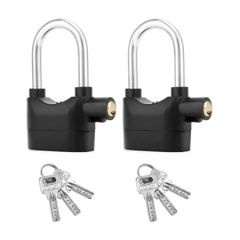 QWORK Alarm Lock, 110 Db Universal Security Alarm Lock System Burglar Door Motor Bike Padlock with 6 Keys (Black), 2 Pack