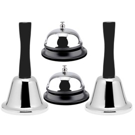 Set of 4 Table Bell, Reception Bell, Chrome Table Bell, Hand Bell, Table Bell, Call Bell for Hotel Reception, Bars, Kitchen, School, Restaurant, School and Warehouses, Silver