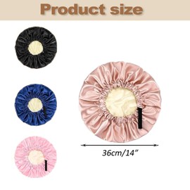 Wzenclave Large Satin Bonnet Silk for Sleeping Hair Bonnet Double Layer Reversible with Elastic Tie Band Invisible Flat Adjustable Night Sleep Cap Wrap Soft & Breathable for Curly Hair Black