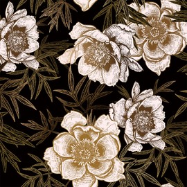 Livelynine 17.5x276" Vintage Black and Gold Floral Peel and Stick Wallpaper Removable Antique Peony Flower Wallpaper for Bathroom Waterproof Decorative Contact Paper for Cabinets Walls Furniture