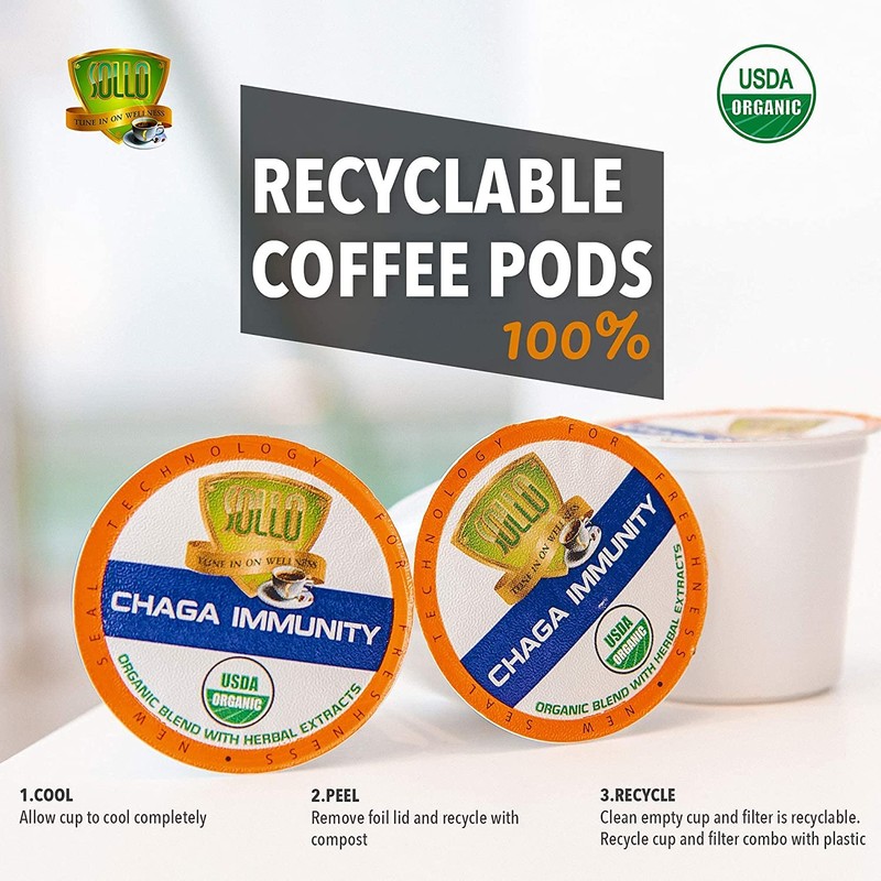 SOLLO Chaga Mushroom Coffee Pods, Infused, Compatible With 2.0 K-Cup