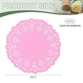 YELARXI Paper Doilies, Paper Lace Doilies Disposable Round Modern Decorative Placemats Bulk, 5.5 Inch Fit for Cakes Desserts Crafts Baked Grilled Fried Food Tableware (50 Pack, Pink)