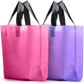 EdenRiver 100PCS Pink & Purple Plastic Bags with Handles - 14" x 10" Medium Shopping Bags for Business, Christmas, Birthday, Party and Celebrations