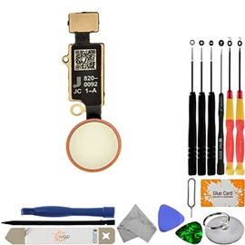 JC Home Button (No Bluetooth, No Jumper) for Apple iPhones (7 to SE (2nd Gen)) (White & Gold) with Tool Kit
