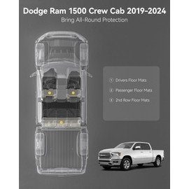 3W Floor Mats Fit for 2019-2024 Dodge Ram 1500 Crew Cab New Body (NOT Classic Models) with Original Storage All Weather TPE Accessories Custom Fit Dodge Ram 1500 Floor Liner Full Set Car Mats