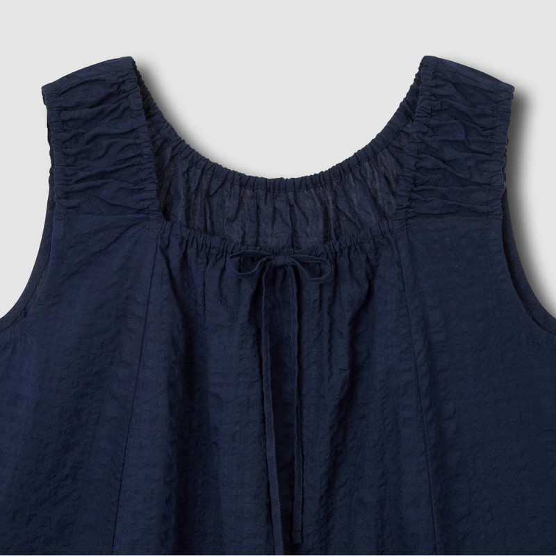 JAJU/자주 Women's Soft Seersucker Sleeveless Pajama Shirt_Navy