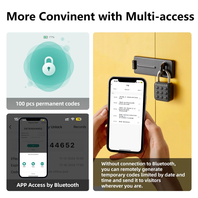 Relihom Combination Lock for Locker, Smart Padlock with Code TUYA