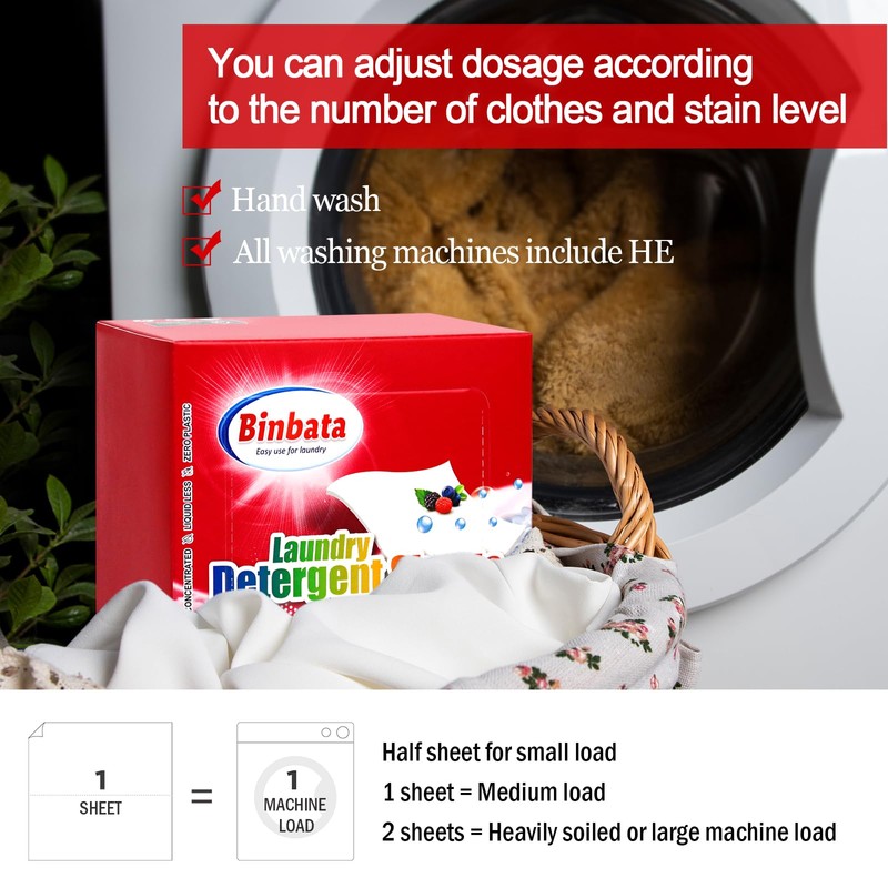 Binbata Laundry Detergent Sheets, Up To 128 Loads Berry Scent